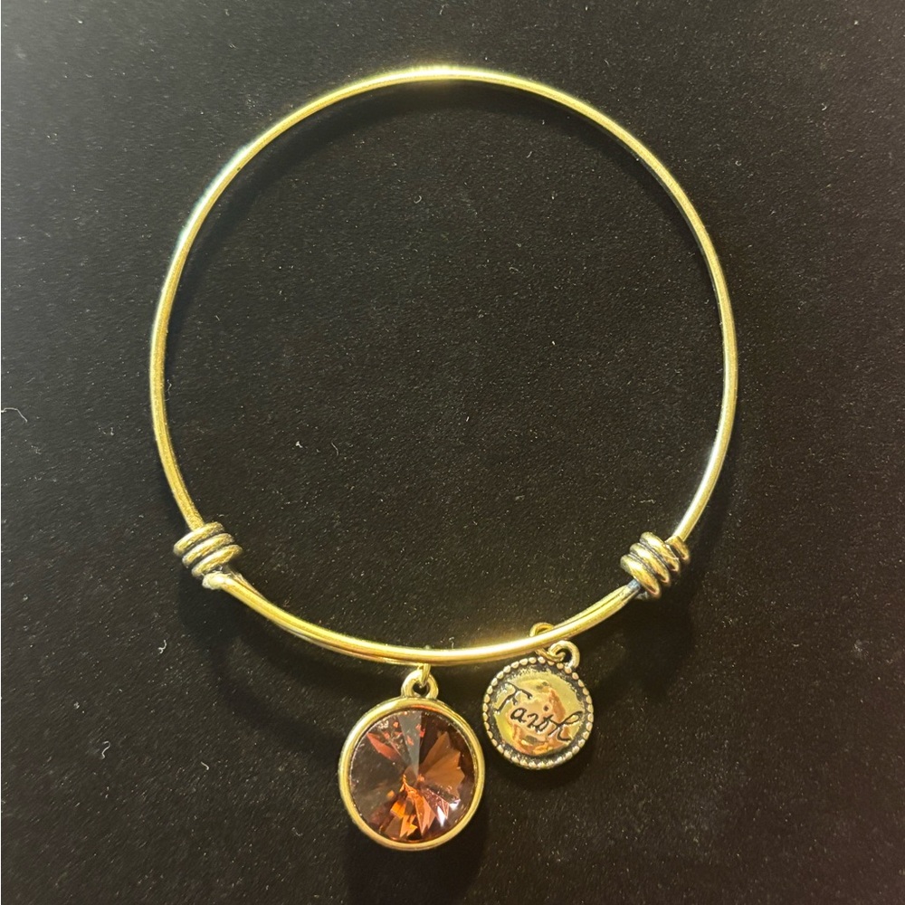 Alex and Ani Gold Bracelet with Topaz Crystal and Faith Charm